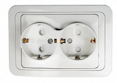 Розетка двойная с заземлением со шторкой CLASSICO белая 2128x IN HOME, Электроустановочные изделия встраиваемые	