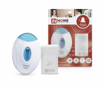 Звонок беспроводной ЗБ-3 32 мелодии 120м с подсветкой с кнопкой бело-голубой IN HOME, Звонки беспроводные	