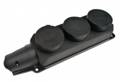 Розетка тройная с заземлением каучук с заглушками 16А IP44 черная 9323 IN HOME, Каучуковые разъемы	