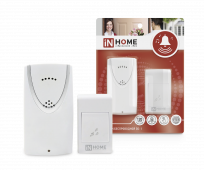 Звонок беспроводной ЗБ-1 32 мелодии 120м с цифровым кодированием с кнопкой БЕЛЫЙ IN HOME, Звонки беспроводные	