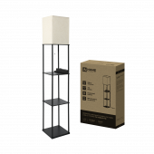 Светильник напольный этажерка ТНО 10USB-Е27-NB USB-C розетка, бежевый абажур, черный корпус IN HOME, Напольные светильники	