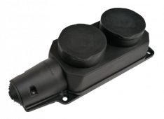 Розетка двойная с заземлением каучук с заглушками 16А IP44 черная 9322 IN HOME, Каучуковые разъемы	