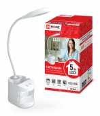 Светильник настольный светодиодный ССО-05Б 5Вт сенсор-диммер с органайзером USB БЕЛЫЙ IN HOME, Настольные светильники	