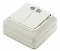 Выключатель двухклавишный с подсветкой BOLLETO белый накладной 7123 IN HOME, Электроустановочные изделия накладные BOLETTO	