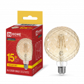 Лампа светодиодная LED-GL125CR-deco gold 15Вт 230В E27 3000K 1390Лм 125мм кристалл золотистая IN HOME, Лампы светодиодные филамент	