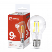 Лампа светодиодная LED-A60-deco 9Вт 230В Е27 4000К 1040Лм прозрачная IN HOME купить с доставкой по низкой цене от  Лампа светодиодная LED-A60-deco 9Вт 230В Е27 4000К 1040Лм прозрачная IN HOME, Лампы светодиодные филамент