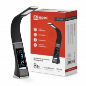 Светильник настольный светодиодный PLUS ССО-15Ч 8Вт 480Лм, сенсор, часы, календарь, температура, адаптер ЧЕРНЫЙ IN HOME, Светильники настольные светодиодные	