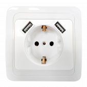 Розетка одинарная с заземлением CLASSICO с двумя USB белая 2047 IN HOME, Электроустановочные изделия встраиваемые	