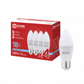 Лампа светодиодная LED-СВЕЧА-VC 4PACK 18Вт 230В Е27 6500К 1620Лм (4шт./упак) IN HOME, Лампы светодиодные бытовые	