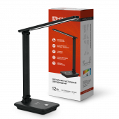 Светильник настольный светодиодный PLUS ССО-09Ч 12Вт 600Лм сенсор, с беспроводной зарядкой для телефона, адаптер ЧЕРНЫЙ IN HOME, Светильники настольные светодиодные	