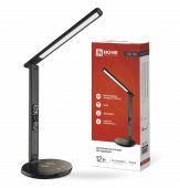 Светильник настольный светодиодный PLUS ССО-18Ч 12Вт 3000-6500К 600Лм сенсор, с беспроводной зарядкой, часы, температура, с адаптером ЧЕРНЫЙ IN HOME, Светильники настольные светодиодные	