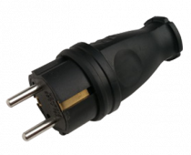 Вилка прямая с заземлением каучук 16А IP44 черная 9210 IN HOME, Вилки	