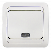 Выключатель одноклавишный с подсветкой CLASSICO белый 2121 IN HOME, Электроустановочные изделия встраиваемые	