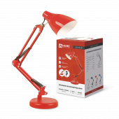Светильник настольный под лампу на основании + струбцина СНО 17К 60Вт E27 230В КРАСНЫЙ IN HOME, Светильники настольные под лампу	