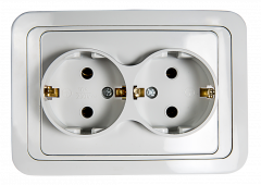 Розетка двойная с заземлением CLASSICO белая 2128 IN HOME, Электроустановочные изделия встраиваемые	