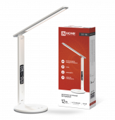 Светильник настольный светодиодный PLUS ССО-18Б 12Вт 3000-6500К 600Лм сенсор, с беспроводной зарядкой, часы, температура, с адаптером БЕЛЫЙ IN HOME, Светильники настольные светодиодные	