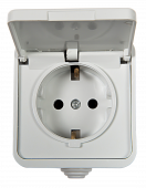 Розетка одинарная с заземлением с крышкой AQUA белая полугерметичная 3112 IN HOME, Электроустановочные изделия полугерметичные AQUA	