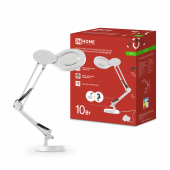 Светильник настольный светодиодный на основании + струбцина PLUS ССО-22Б-ЛП 10Вт 3000-6500К, 5х лупа, с адаптером БЕЛЫЙ IN HOME, Светильники настольные светодиодные	