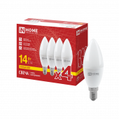 Лампа светодиодная LED-СВЕЧА-VC 4PACK 14Вт 230В Е14 3000К 1330Лм (4шт./упак) IN HOME, Лампы светодиодные бытовые	