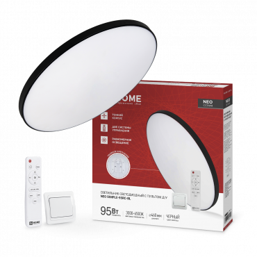 Светильник светодиодный NEO SIMPLE-95RC-BL 95Вт 230В 3000-6500K 7600Лм 460x67мм с пультом ДУ черный IN HOME, Светильники декоративные	