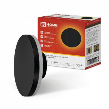 Светильник уличный светодиодный ДБУ HALO-R1530BL 15Вт 3000К IP54 150x50мм круглый черный IN HOME, Светильники светодиодные уличные	