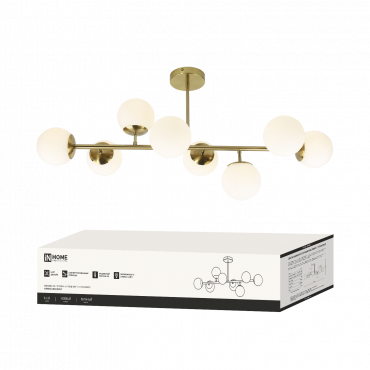 Светильник потолочный под лампу AURORA LUNA-8G9-LT 8xG9 матовые плафоны, латунный корпус IN HOME, Светильники под лампу	