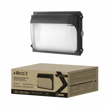 Светильник уличный настенный светодиодный WLS-LEVEL 120PA3-S-PC-BL 120/100/60Вт 100-277В 145Лм/Вт 3CCT 5лет IP65 NEOX, Светильники уличные коммерческие	