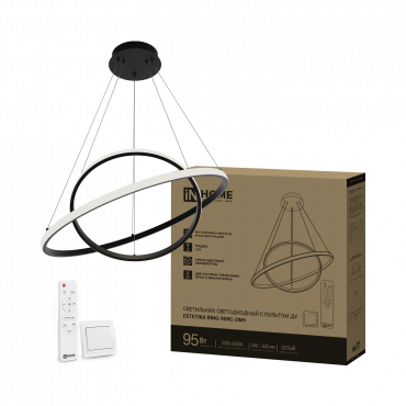 Светильник светодиодный ESTETIKA RING-95RC-2BL 95Вт 230В 3000-6500K 600/400 1.2м трос пульт ДУ черный IN HOME, Светильники декоративные	