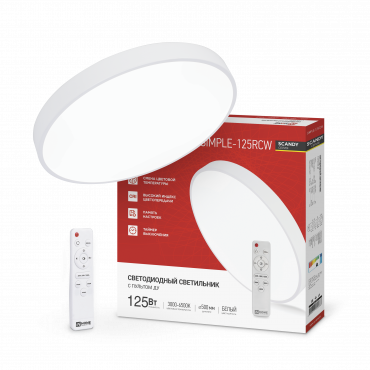Светильник светодиодный SCANDY SIMPLE-125RCW 125Вт 230В 3000-6500K 10000Лм 500x50мм с пультом ДУ белый IN HOME, Светильники декоративные светодиодные	