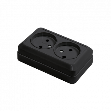 Розетка двойная BOLLETO черная накладная 7102B IN HOME, Электроустановочные изделия накладные BOLETTO	