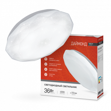 Светильник светодиодный серии DECO ДАЙМОНД 36Вт 230В 4000К 3240Лм 380х55мм IN HOME, Светильники декоративные	