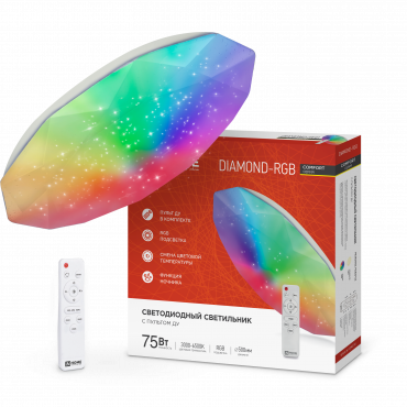 Светильник светодиодный COMFORT DIAMOND-RGB 75Вт 230В 3000-6500K 6000Лм 500x105мм с пультом ДУ IN HOME, Светильники декоративные	