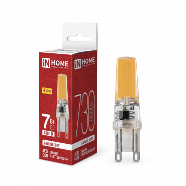 Купить лампа светодиодная led-jcd-cob 7вт 230в g9 4000к 730лм in home от  Лампа светодиодная LED-JCD-COB 7Вт 230В G9 4000К 730Лм IN HOME, Лампы для люстры