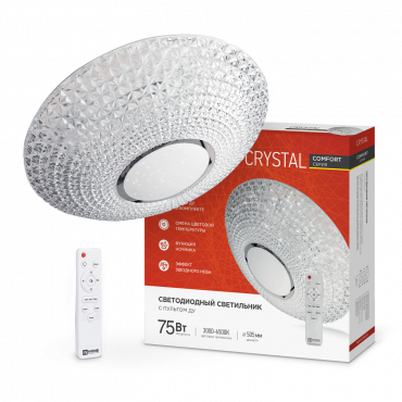 Светильник светодиодный COMFORT CRYSTAL 75Вт 230В 3000-6500K 6000Лм 500x115мм с пультом ДУ IN HOME, Светильники декоративные	