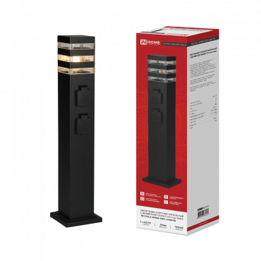 Светильник уличный напольный ТБУ POLO-SP600-2WO-1xA60-BL 600мм, 2 розетки с з/к, черный IP54 IN HOME, Светильники светодиодные уличные	