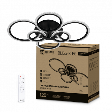 Светильник светодиодный ELEGANT BLISS-B-BG 120Вт 230В 3000-6500K 8400Лм 780х550х130мм пульт ДУ черный IN HOME, Светильники декоративные светодиодные	