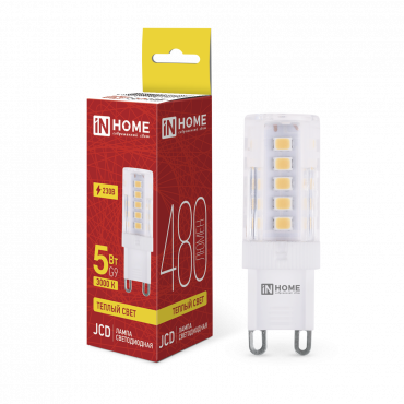 Купить лампа светодиодная led-jcd 5вт 230в g9 3000к 480лм in home от  Лампа светодиодная LED-JCD 5Вт 230В G9 3000К 480Лм IN HOME, Лампы для люстры