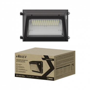Светильник уличный настенный светодиодный WLP-LEVEL 80PA3-PC-BL 80/60/50Вт 100-277В 145Лм/Вт 3CCT 5лет IP65 NEOX, Светильники уличные коммерческие	