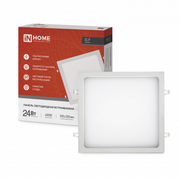 Панель светодиодная встраиваемая квадратная SLP 24Вт 230В 4000К 1680Лм 300мм белая IP40 IN HOME, Панели светодиодные встраиваемые	