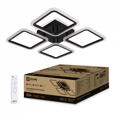 Светильник светодиодный ELEGANT ARIS-B 60Вт 230В 3000-6500K 4700Лм 450х450х75мм c пультом ДУ черный IN HOME, Светильники декоративные светодиодные	