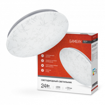 Светильник светодиодный серии DECO БАМБУК 24Вт 230В 4000К 2160Лм 330х55мм IN HOME, Светильники декоративные	