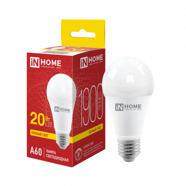 Купить Лампа светодиодная LED-A60-VC 20Вт 230В Е27 3000К 1900Лм IN HOME в интернет-магазине по цене  Лампа светодиодная LED-A60-VC 20Вт 230В Е27 3000К 1900Лм IN HOME, Лампы светодиодные бытовые
