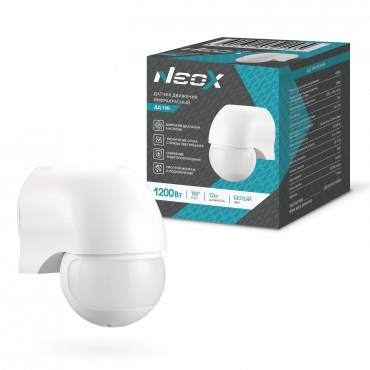 Датчик движения инфракрасный ДД 10Б 1200Вт 180 гр. 12м IP44 белый NEOX, Датчики движения и фотореле	