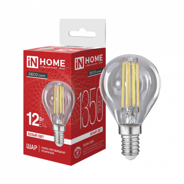 Купить лампа светодиодная led-шар-deco 12вт 230в е14 4000к 1350лм прозрачная in home от  Лампа светодиодная LED-ШАР-deco 12Вт 230В Е14 4000К 1350Лм прозрачная IN HOME, Светодиодные Лампы