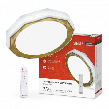 Светильник светодиодный COMFORT SIESTA 75Вт 230В 3000-6500K 6000Лм 520x90мм с пультом ДУ IN HOME, Светильники декоративные	