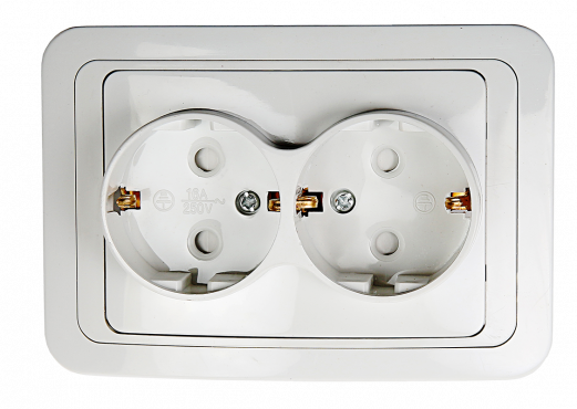 Розетка двойная с заземлением со шторкой CLASSICO белая 2128x IN HOME, Электроустановочные изделия встраиваемые	
