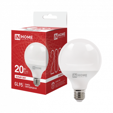 Купить лампа светодиодная led-gl95-vc 20вт 230в е27 4000к 2000лм 95мм in home от  Лампа светодиодная LED-GL95-VC 20Вт 230В Е27 4000К 2000Лм 95мм IN HOME, Светодиодные Лампы