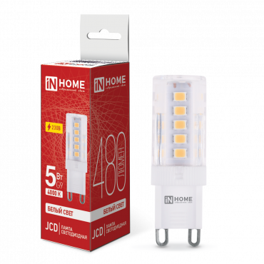 Купить лампа светодиодная led-jcd 5вт 230в g9 4000к 480лм in home от  Лампа светодиодная LED-JCD 5Вт 230В G9 4000К 480Лм IN HOME, Лампы для люстры