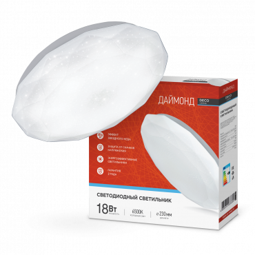 Светильник светодиодный серии DECO ДАЙМОНД 18Вт 230В 6500К 1620Лм 260х55мм IN HOME, Светильники декоративные светодиодные	