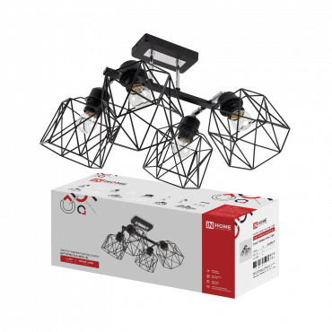 Люстра поворотная под лампу LOFT ATIKO-СLА-4E27L-BL 4хЕ27 черный, хром IN HOME, Люстры и Бра под лампу	